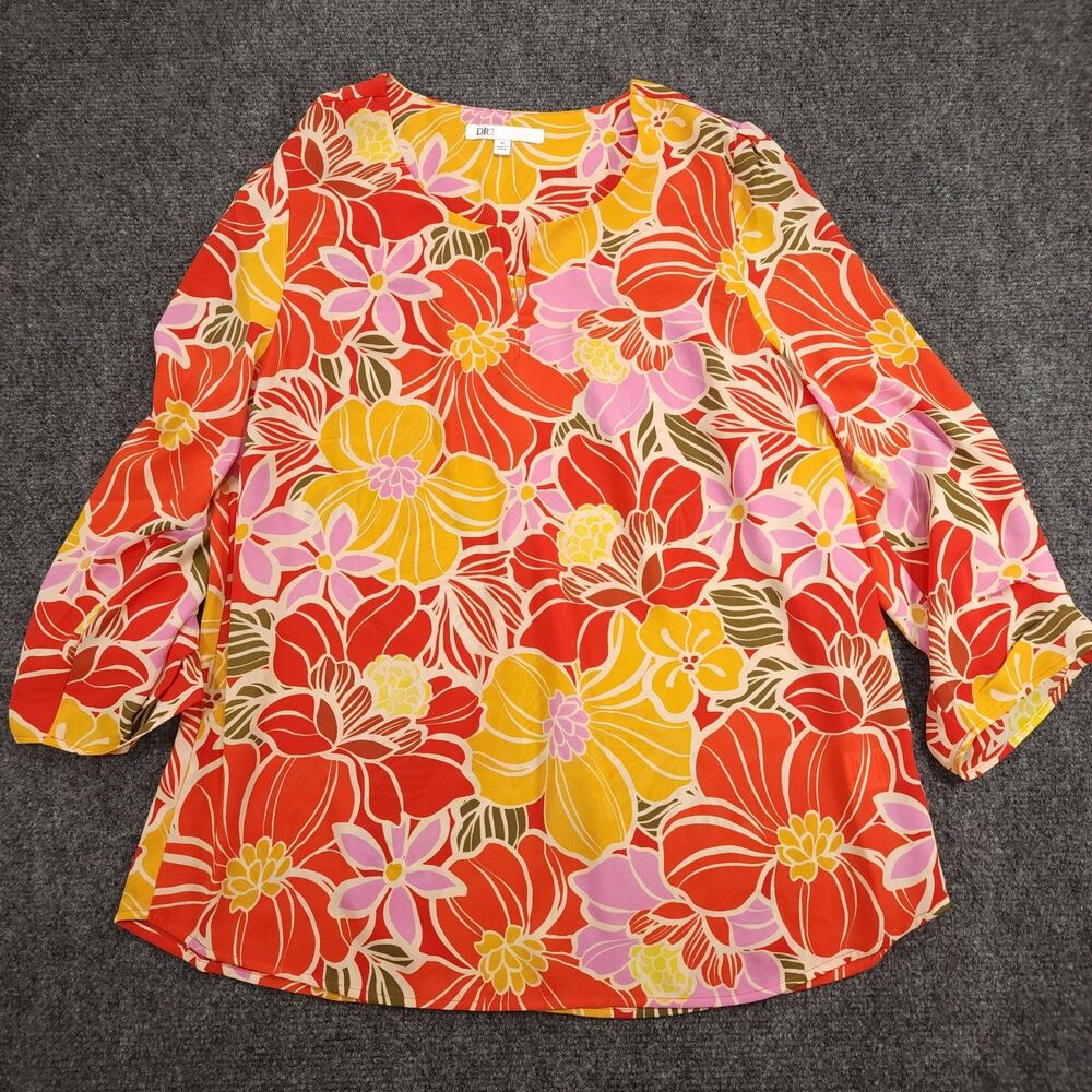 DR2 Floral Print Short Sleeve Top Sz M Multicolor